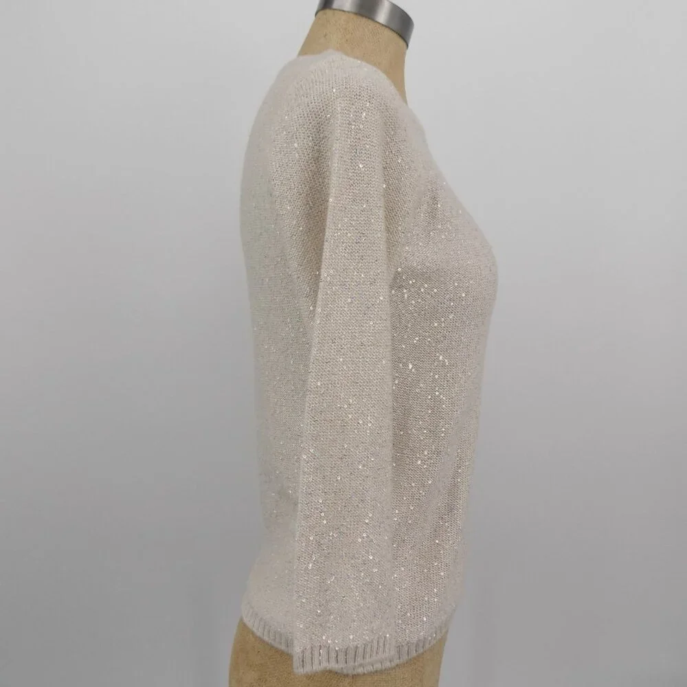 Luisa Spagnoli Women Beige Knitted Sweater Pullover Sequins Made in Italy Size S - Picture 4 of 9